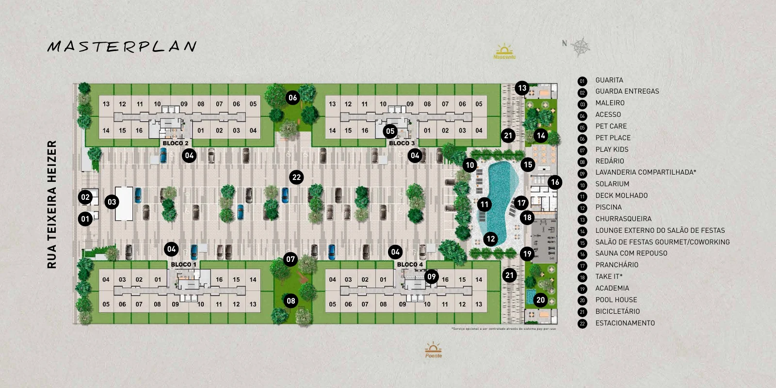 Perspectiva ilustrativa: Masterplan implantacao do condominio do Feel Nature, Pontal Oceânico, Recreio dos Bandeirantes, Rio de Janeiro.