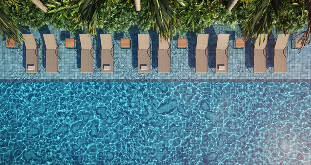 Perspectiva ilustrativa: Piscina Adulto. Claris Casa e Clube da Tegra na Barra da Tijuca, Rio de Janeiro.