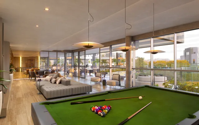 Perspectiva ilustrativa: Sala de Jogos. Claris Casa e Clube da Tegra na Barra da Tijuca, Rio de Janeiro.