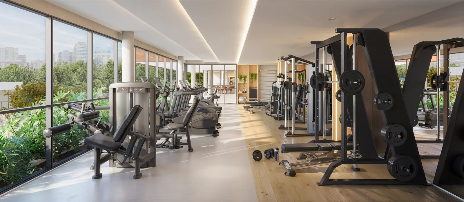 Perspectiva ilustrativa: Fitness. Claris Casa e Clube da Tegra na Barra da Tijuca, Rio de Janeiro.