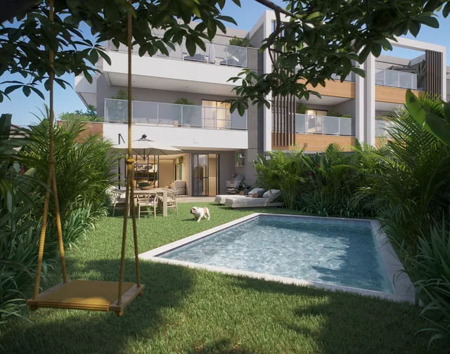 Perspectiva ilustrativa: Garden Lavanda · casa 02. Claris Casa e Clube da Tegra na Barra da Tijuca, Rio de Janeiro.