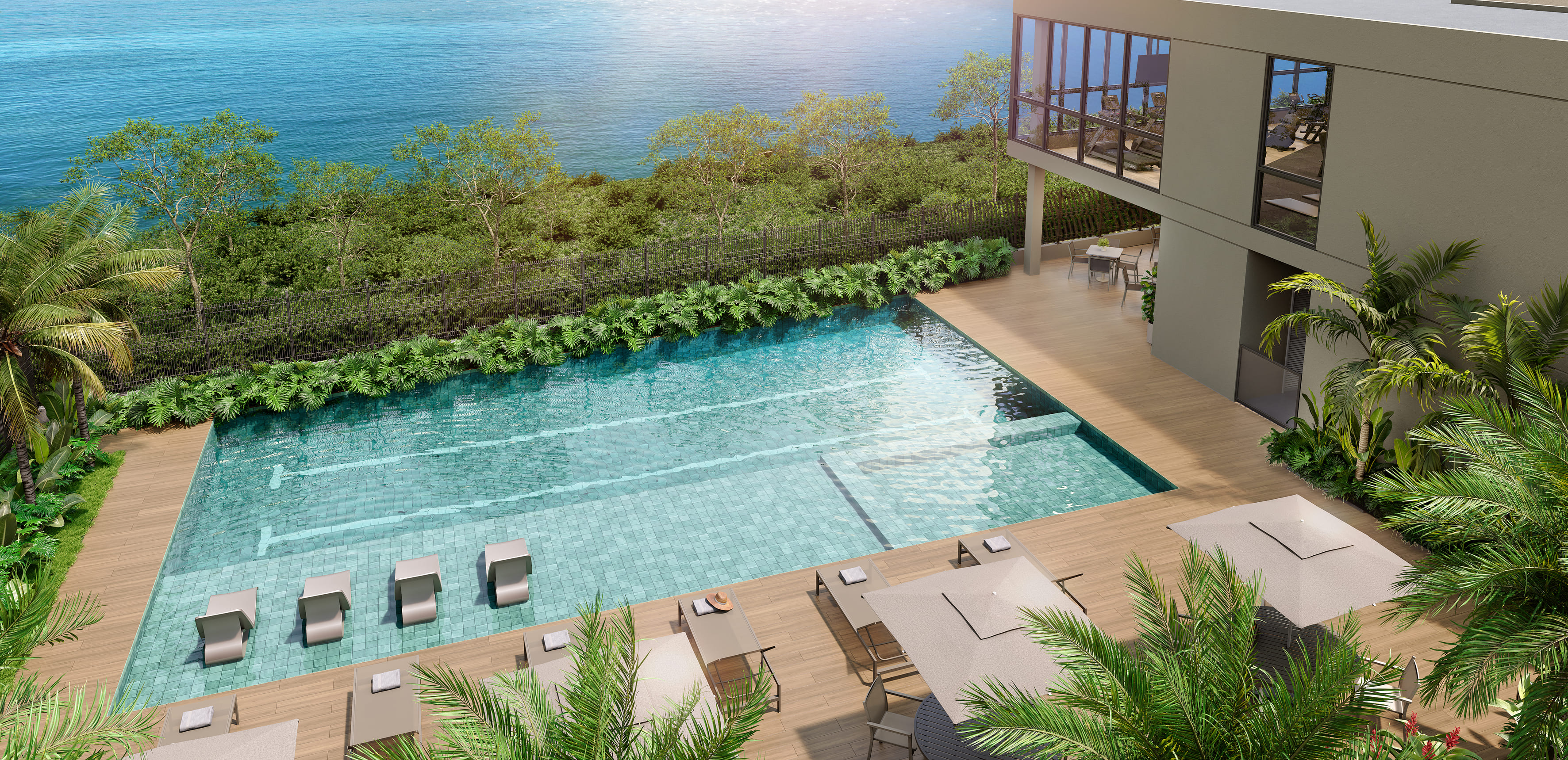 Piscina adulto e infantil do Breeze Inspire Residence com vista para a Lagoa de Jacarepaguá, Barra Olímpica