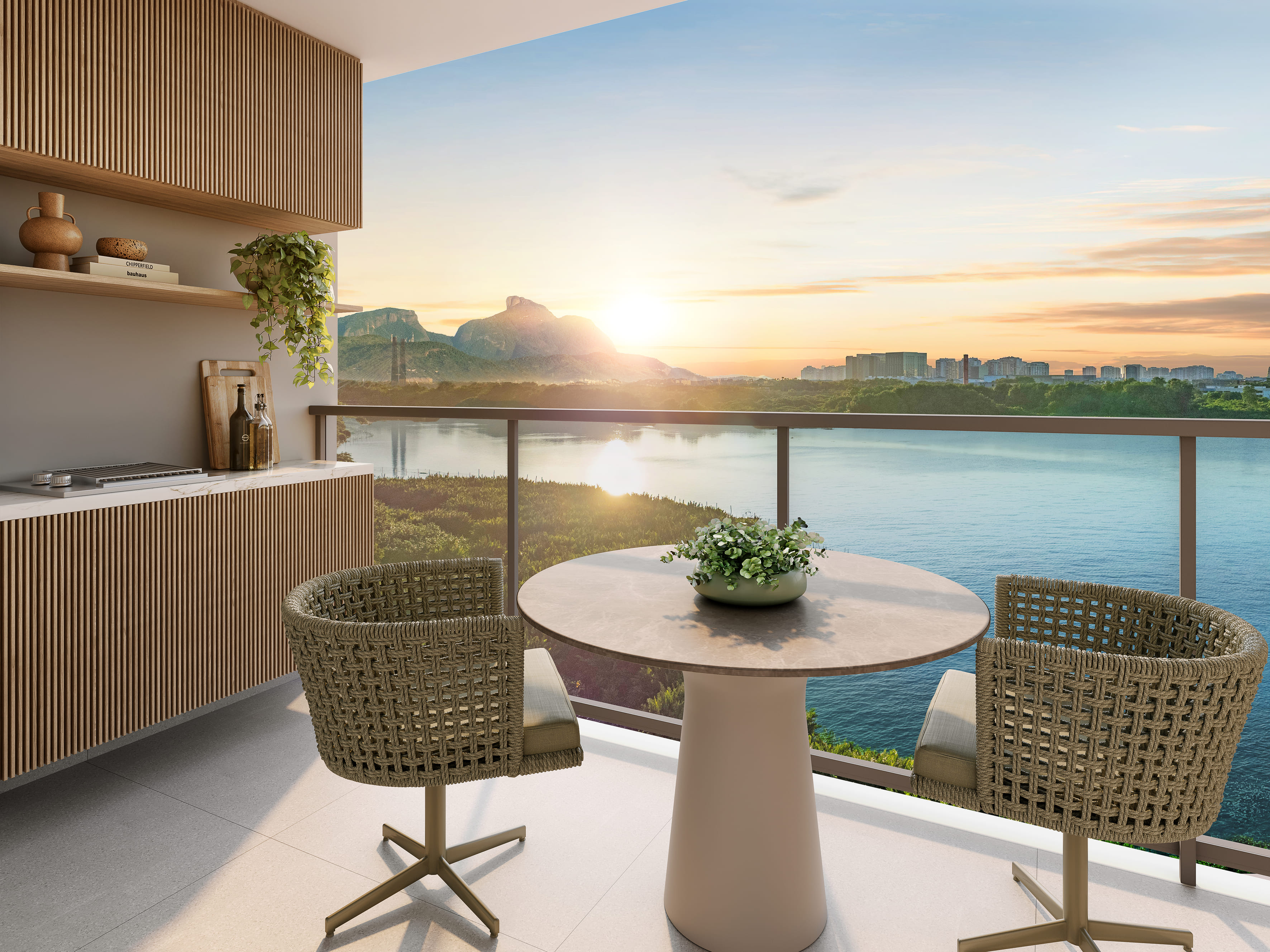 Varanda do apartamento do Breeze com vista deslumbrante para a Pedra da Gávea e a Lagoa
