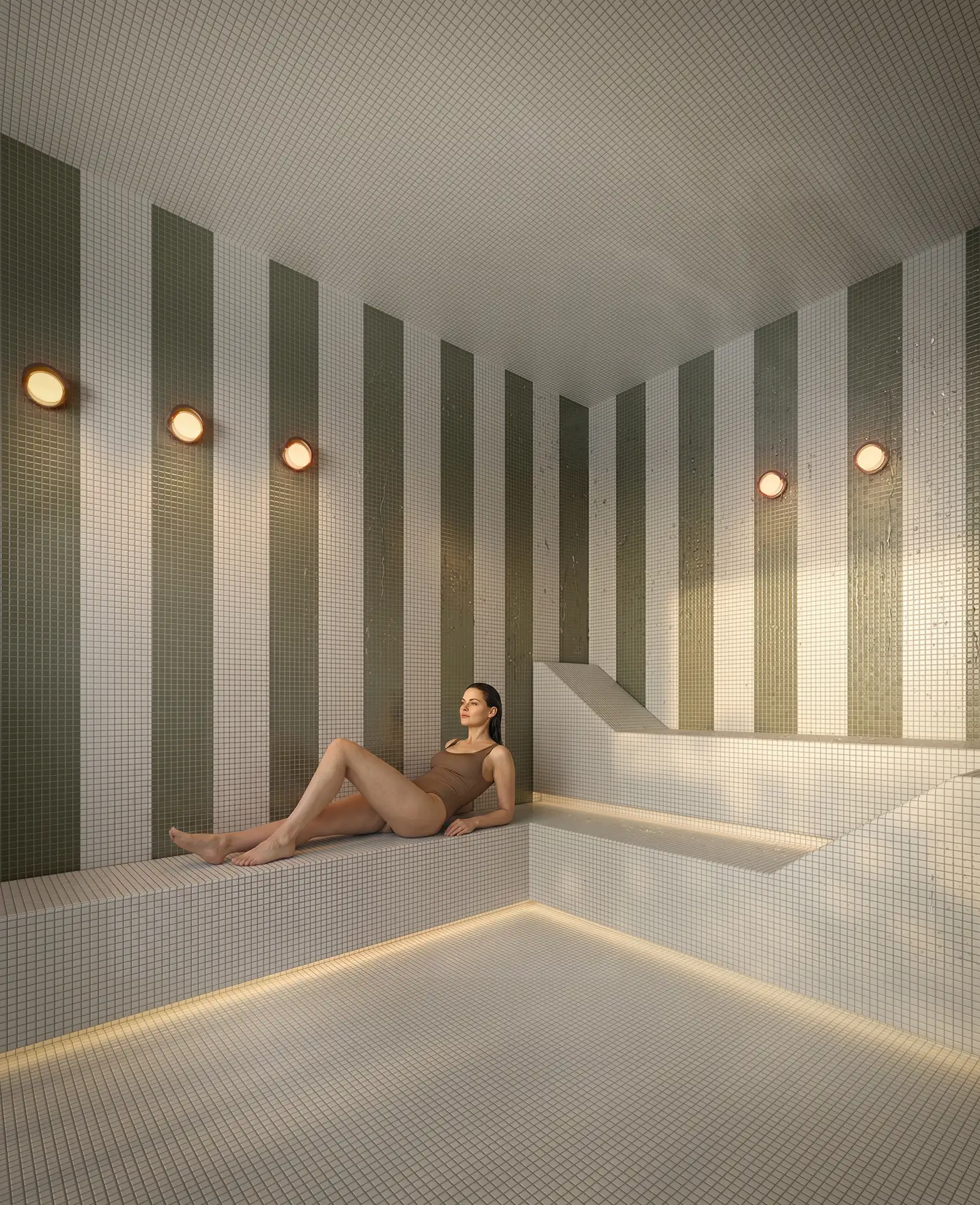 Sauna do Se7e Full Week Studios no rooftop para moradores e hóspedes no Centro do Rio