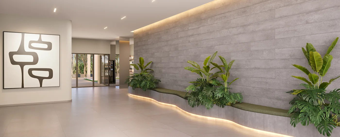 Perspectiva ilustrativa do lobby do Connect Square