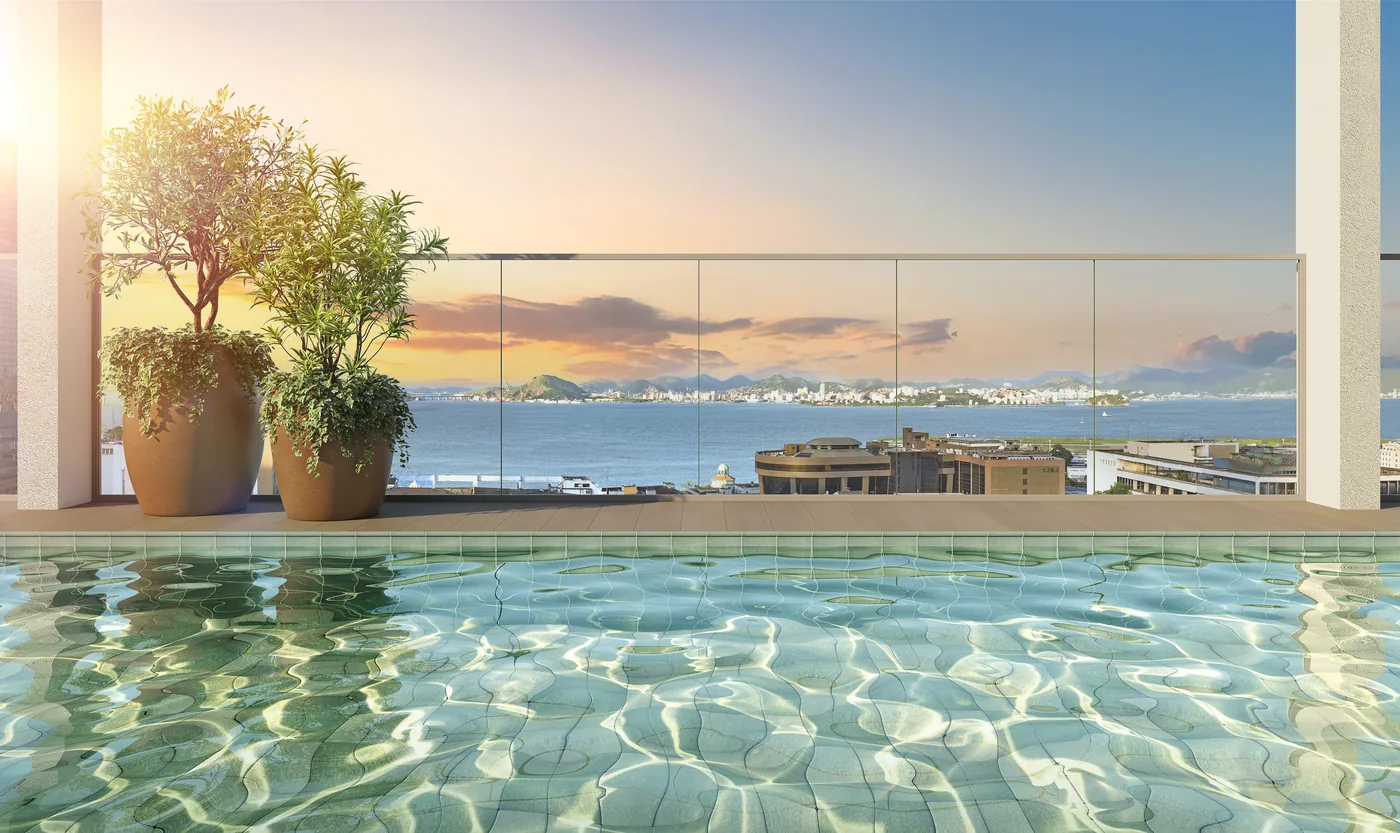 Perspectiva ilustrativa da piscina no rooftop do Connect Square