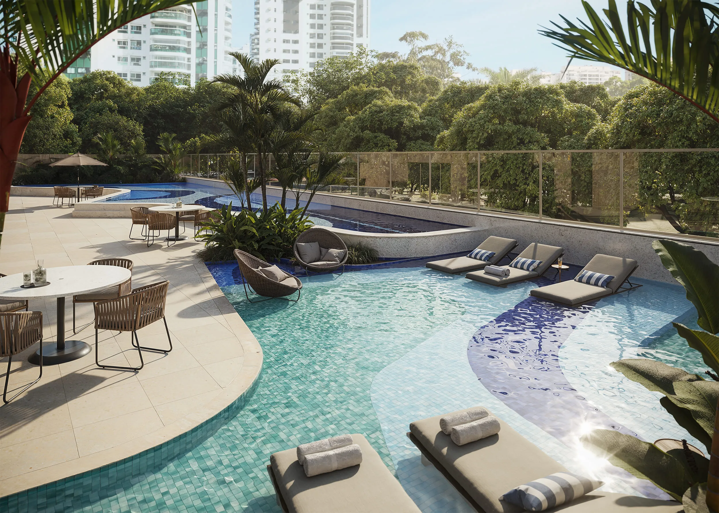 Piscina de 25 metros do Singular Private Residence, na Península, Barra da Tijuca